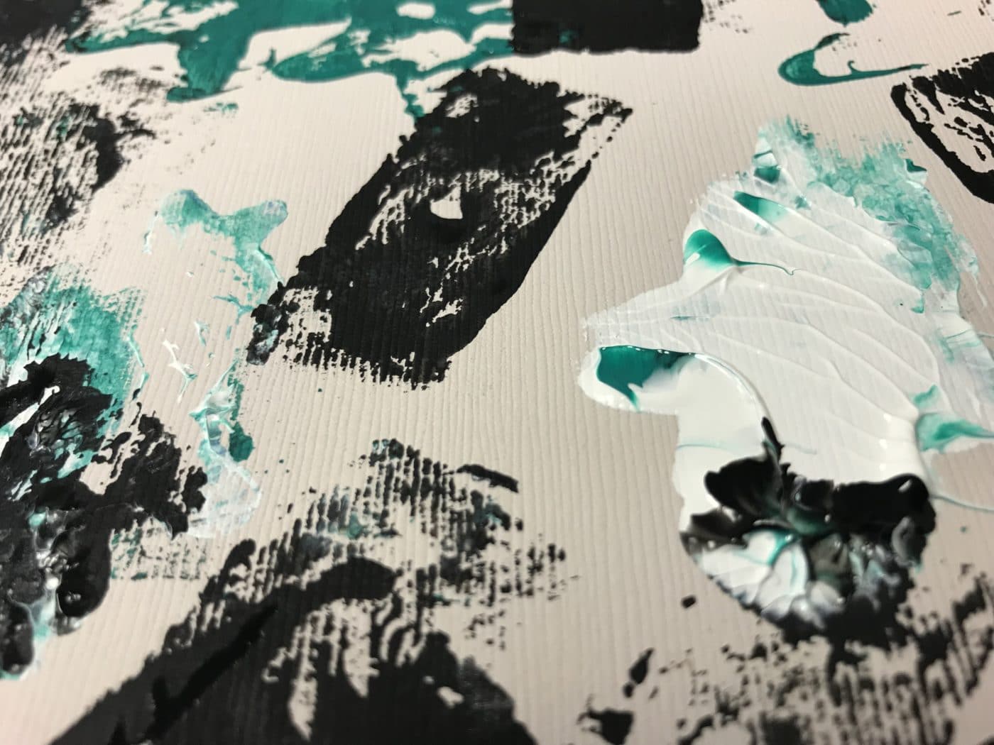 Print in teal, black and white