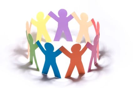 Paper doll cutouts forming a circle